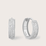 14K Gold Pave Triple Row Diamond Huggie Hoops