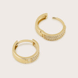 14K Gold Pave Triple Row Diamond Huggie Hoops