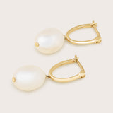 14K Gold Pearl Dangle Hoops