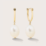 14K Gold Pearl Dangle Hoops